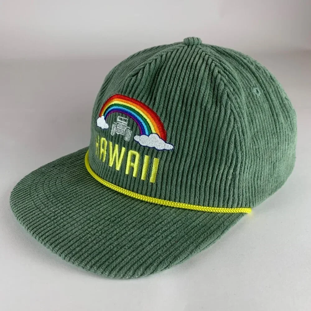 Hawaii Rainbow Green Corduroy Roper Snapback Hat
